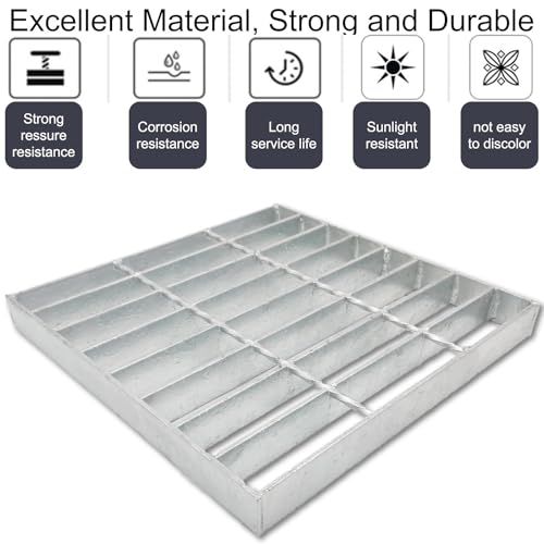 Image of Galvanized Steel Drain Grate, Driveway Channel Cover 12x12 in