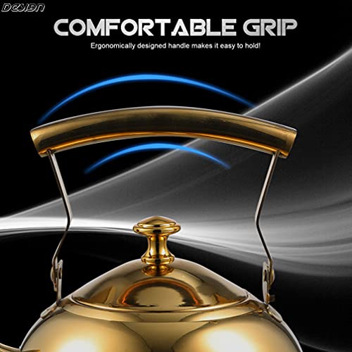 HEMOTON Chaleira de aço inoxidável com apito de 2 litros de café dourado com infusor removível, fogã