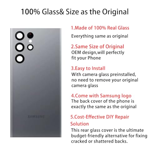 Lxmfix Rear Back Glass Replacement Compatible with Samsung Galaxy S22 Ultra 6.8-Inches with Repair Tool Kit (Graphite) by Lxmfix - Used condition - Image 3