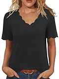 JomeDesign Womens Summer Tops Dressy Casual Short Sleeve Blouses V Neck Tunic Basic Solid Tee Black L