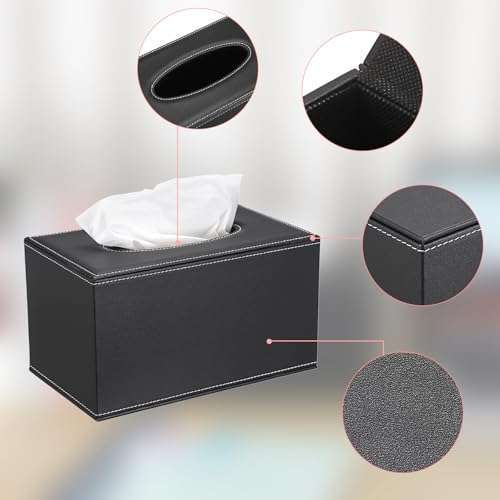 Sumnacon Tissue Box Cover Rectangle Leather Tissue Box with Magnetic Bottom,PU Tissue Box Holder Decorative Black Tissue Cover for Bathroom Toilet Bedroom Kitchen Office Table Desk, Large by Sumnacon - Image 3
