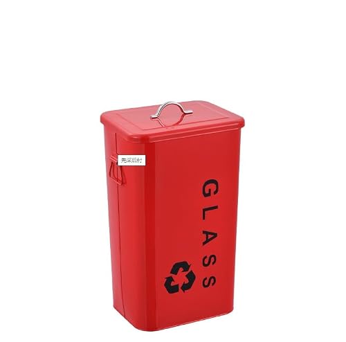 LoiYtrd Garbage Bin Outdoor Covered Iron Garbage Bin Indoor Kitchen, Covered Outdoor Garbage Bin Garbage Disposal Inner Bin Square(Red)