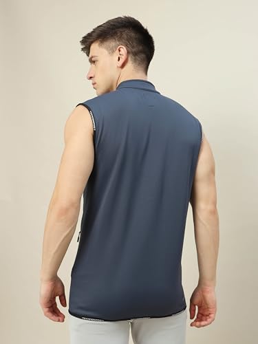 Image of TECHNOSPORT Men's Solid Slim Fit Sleeveless Fleece Regular Jacket