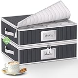 VERONLY Aufbewahrungsbox f&uuml;r Tassen und Becher mit Unterteilern &ndash; 2er-Set, fasst 24 Gl&auml;ser, stapelbare Kaffeetassen-Organizer-Box mit 2 Metall-Rei&szlig;verschl&uuml;ssen, Etikett und Griffen (Grau)