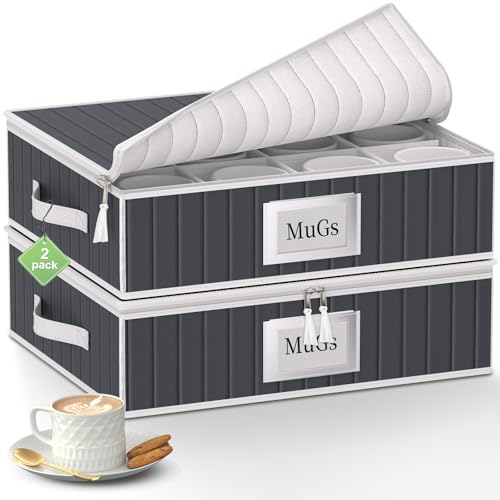 Estuche de almacenamiento VERONLY para tazas y vasos con separadores - Juego de 2, con capacidad para 24 vasos, organizador de tazas de café apilable con