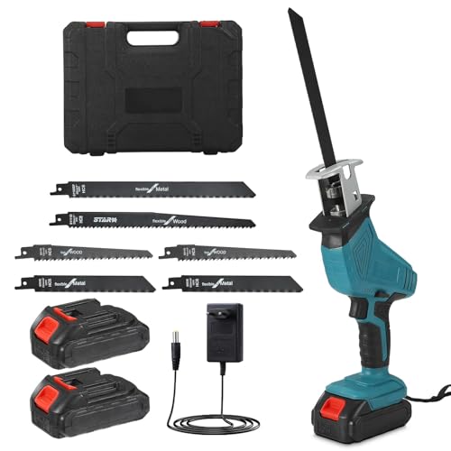 ADWOLT Scie sabre sans fil, scie sans fil 21 V avec 6 lames de scie et batteries 2,0 Ah, vitesse variable 0-3000 tr/min, sans outil pour métal, bois, tuyaux en PVC