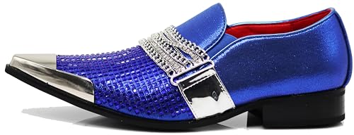 Image of Enzo Romeo Crisino Men Rhinestone Chrome Toe Suede Pointy Buckle Dress Loafer Slip On Shoes