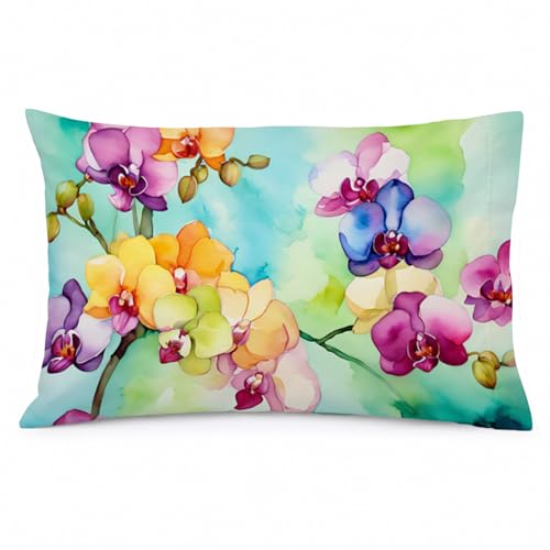 Caroline's Treasures DAC1598PILLOWCASE Orchids in Watercolor Fabric Standard Pillowcase Lightweight Super Soft Easy Care Decorative Artwork Pillowcase, Standard