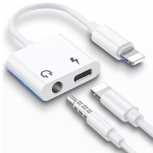 Kopfhörer Jack Adapter für iPhone Dongle [MFi Zertifiziert] 2 in 1 Lightning auf 3.5mm Kopfhörersplitter Aux Audio Splitter Kopfhörer Adapter Kompatibel mit iPhone 14 14Pro Max 13 12 11 XS XR 8 7