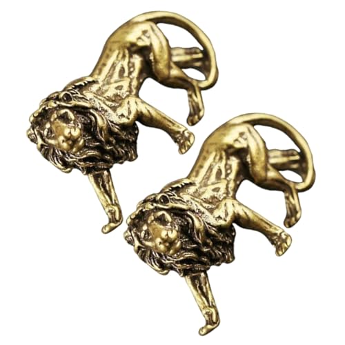 JUMPLAWN 2個 真鍮製レトロミニ獅子置物 高硬素材使用 デスクトップ装飾 インテリア飾り リビングルームや玄関に適した創意家装飾品