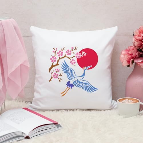 FINGERINSPIRE 4PCS Crane & Cherry Blossom Patterns Stencils 9.8x9.8inch — 사진 4