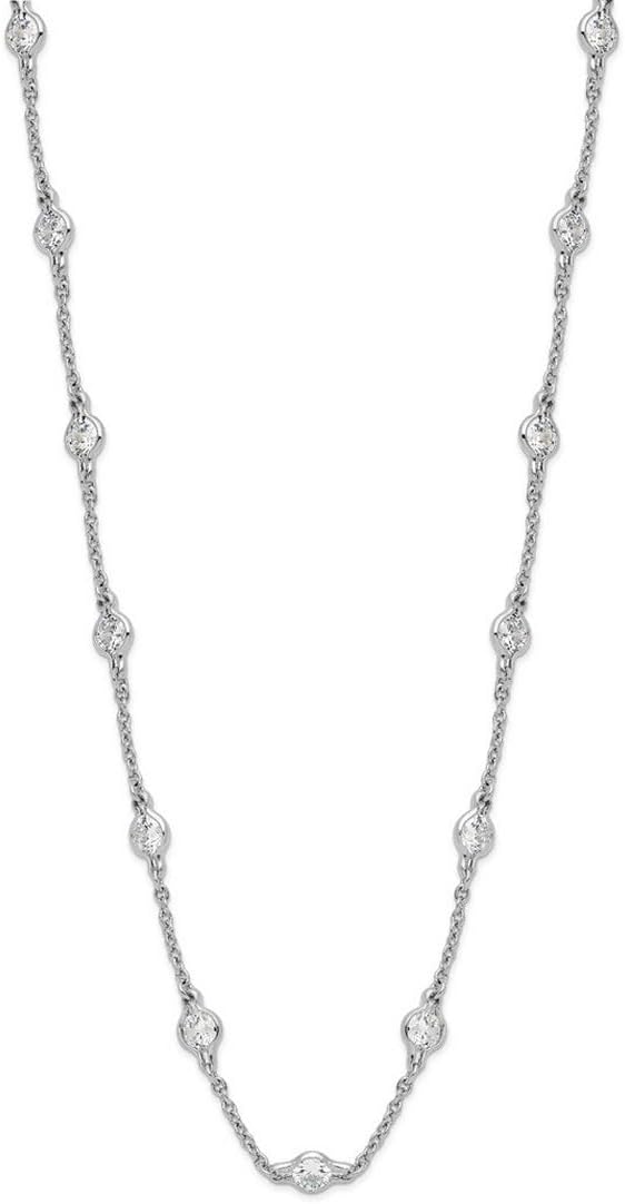 4.6mm 925 Sterling Silver Polished Cubic Zirconia Stations Necklace 18.5 Inch Pendant Necklace for Women - Image 3