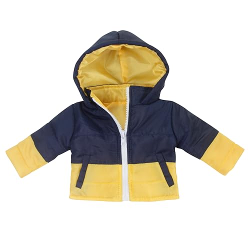 Sophia's Quilted Two-Tone Jacket with Hood, Zipper and Pockets for 18 Inch Boy Dolls, Navy/Yellow