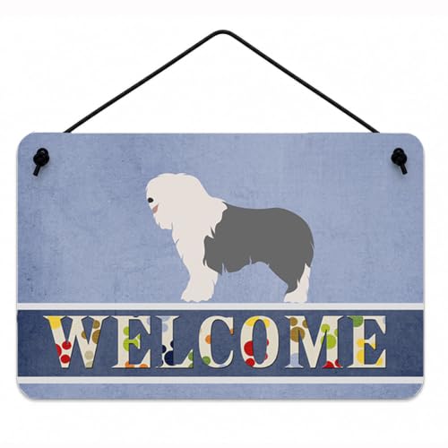 Caroline's Treasures BB8304DS812 Old English Sheepdog Welcome Wall or Door Hanging Prints, Blue Aluminum Metal Sign Kitchen Wall Bar Bathroom Plaque Home Decor, 8x12, Multicolor