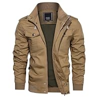 Material: Men's jackets made of cotton and polyester. Windproof, Wear Resistance, Comfortable. Comfortable and Fashionable: Bomber Jacket made of high quality fabric, slightly soft and comfortable. Simple and charming style, Distressed look for the c...