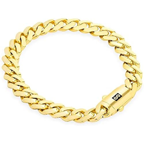 Nuragold 10k Real Yellow Gold Royal Monaco 7.5mm Miami Cuban Chain Bracelet