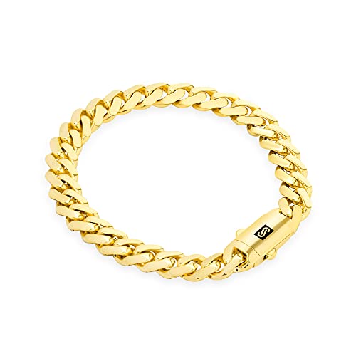 Nuragold 14k Real Yellow Gold Royal Monaco 7.5mm Miami Cuban Link Bracelet (7