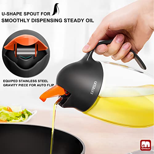 Gmisun 2 Pack Olive Oil Dispenser Bottle W/Auto Flip Cap, 21Oz Leakproof Cooking Oil Dispenser, Kitchen True No Drip Oil And Vinegar Cruet Container With Non-Slip Handle, Cute Penguin Design (Black) #TOP2
