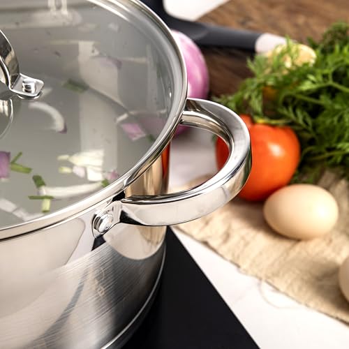 HOUSZY 12PC Cookware Set - Saucepan Frying Pan Casserole Stainless Steel Cookware Non Stick Kitchenware Glass Lids Strong Quality Long Lasting & Durable - Image 6