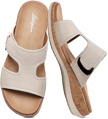 Littleplum Womens Sandals Arch Support Slides – Comfortable Flat Sandals for Women, Summer Breathabl...