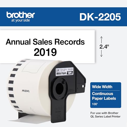 Image of Brother Genuine, DK-2205 Continuous Paper Label Roll, Cut-to-Length Label, 2.4 inch x 100 Feet, (1) Roll Per Box