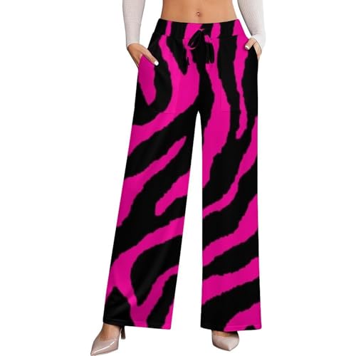 EOQIFJM Pink Black Zebra Loose and Comfortable Women's Wide Leg