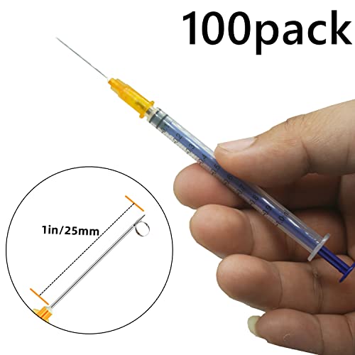 Image of 100 Pack 1ml 25Ga Plastic Syringe with Measurement for Scientific Labs, Industrial Dispensing Animal and Pet Supplies, Disposable Individually Wrapped (100, 1ml 25Ga)