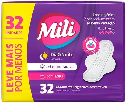 Mili Absorvente Externo com Abas Cobertura Suave, Dia e Noite, Fl...