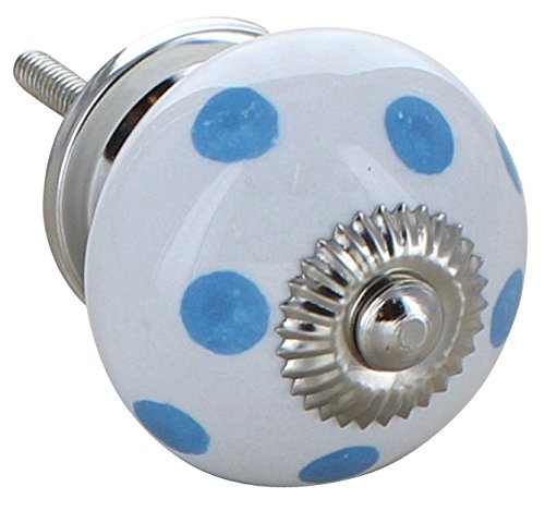 G Decor Light Blue Polka Polka Dot Spotted Round Ceramic Door Knob Vintage Shabby Chic Cupboard Drawer Pull Handle 4503 (Light Blue Polka)