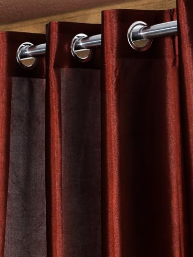 Image of Home Sizzler 2 Pieces Solid Patch Zigzag Print Eyelet Polyester Door Curtain - 7 Feet, Brown