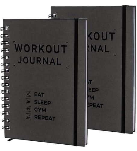Fitness Journal A5 Hardcover Workout Book - 2 Pack - Workout Planner for Daily Tracking and more - Workout Journal for Men - Fitness Journal for Women - Workout Log Book - Exercise Journal for Men -
