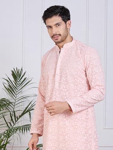 Image of Rajubhai Hargovindas Men Pure Cotton Chikankari Embroidered Straight Kurta