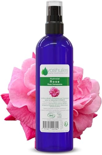 VOSHUILES - Hydrolat de Rose COSMOS - Eau Florale Pure et Naturelle - Parfum Floral Apaisant et Rafraîchissant - Soin Visage et Corps - 200ml