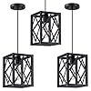 3 Pack 1 Light Rustic Farmhouse 65 Metal Rhombus Lantern Cage Kitchen Island Pendant Light FixtureBlack Finish for Table Foyer Over Sink Dining Room Cafe Bar