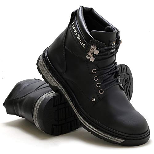 Bota Coturno Masculina Casual Cano Médio Conforto Macia Leve Cor:Preto;Tamanho:42
