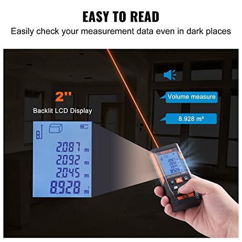 Vevor Laser Measure, 165 Feet Laser Measurement Tool, Laser Distance Meter With 2 Bubble Levels, M/Ft//In Unit Switching, Backlit Lcd Display, Measure Distance/Area/Volume, Pythagorean Mode #TOP5