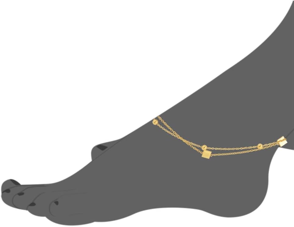 Women Girls 3 Classic Square Charms Anklet Bracelet Foot Jewelry, 8.5"+2" Extender