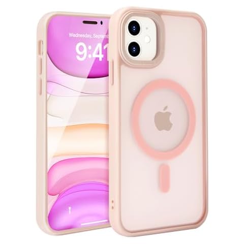 QiYUNMR Case for iPhone 11, iPhone 11 Magnetic Case [Compatible with MagSafe] Slim Translucent Matte Scratch-Resistant Back Shockproof Phone Case for iPhone 11 6.1“ Pink Cover