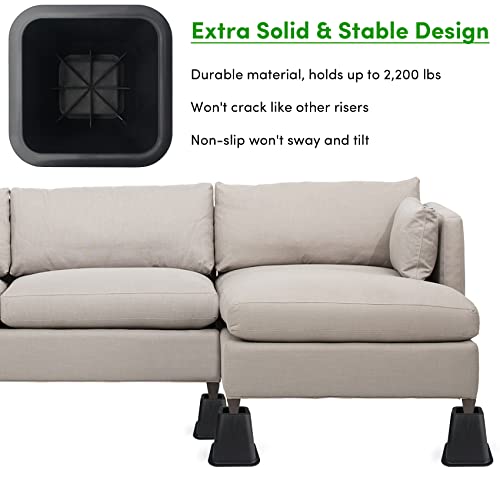 Dedu Bed Risers 6 Inch Heavy Duty 6 Pack, Furniture Risers For Sofas Oversized, Bed Furniture Risers With Non-Slip Pad Supports Up To 2200 Lbs For Bed, Couch, Desk, Chair (Black) #TOP4