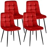 CLP Lot de 4 chaises de Salle a Manger rembourrees Antibes, chaises de Cuisine en Velours avec Dossier et Pieds Metal Noirs Couleur:Rouge