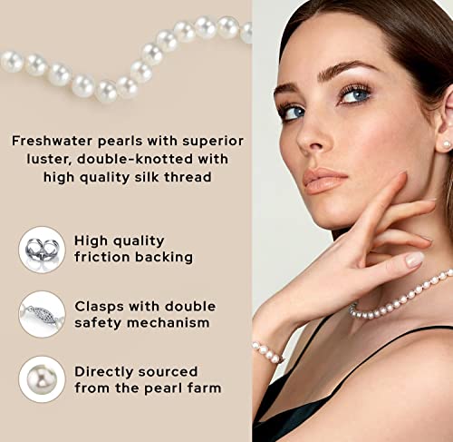The Pearl Source Sterling Silver Pearl Jewelry Set For Women - Freshwater Pearl Necklace And Earring Set With Pearl Bracelet | Genuine Cultured Pearls, 6.5-7.0Mm #TOP4