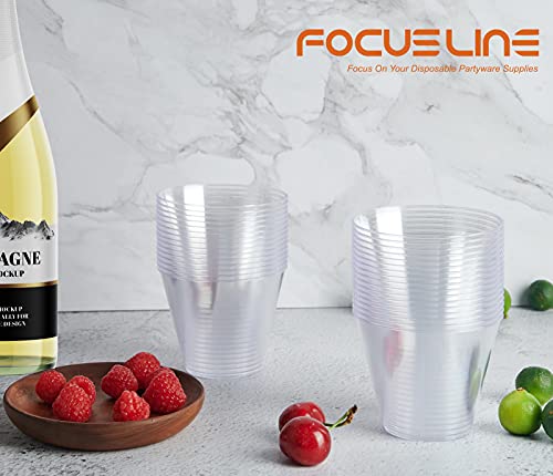 Focusline 9 Oz Clear Plastic Cups, 100 Pack Disposable Cups Reusable Plastic Cups Tumblers, Heavy Duty Hard Plastic Cups For Wedding, Thanksgiving, Halloween, Christmas Party #TOP3