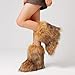 CELNEPHO Brown Women's Faux fur Boot Furry Fluffy Comfortable Mid-Calf Boots Round Toe Warm Fur Lined Snow Boots Y2K Outdoor Rave Outdoor Fashion Boots