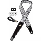 Nefelibata Guitar Strap Cotton, 2 Inch Guitar Straps with Extended Soft Black Suede Leather End for Acoustic Guitar, Electric Guitar, Bass, Gift for Guitarists