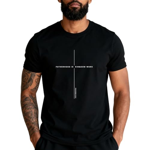Qokbloi Fatherhood is Kingdom Work Shirt Fatherhood is Kingdom Work Tee Christian Fathers Day T-Shirt Black