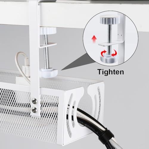 Mecmbj Kabelmanagement Schreibtisch, Kabel Organizer Schreibtisch, Kein Bohren Erforderlich, Klemmbarer Kabelwanne, Cable Management Under Desk, für Büro, Heimbüro(Weiß 2,34 * 12 * 8cm)
