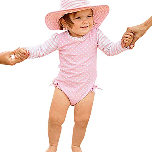Bañador Protección Solar Traje de baño para Bebé Niñas, Bebes Niñas Infantil bañador de Natación Piscina Traje de baño Rayas Lunares de una Pieza Rosa 0-6 Meses