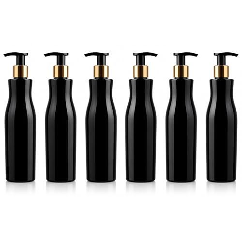 Image of Prakash Empty Plastic Trophy Pump Bottles Dispenser 500ml Portable Shampoo Lotion Hand Bottle (Black Trophy Golden Pump 500ML, Pack of 6)
