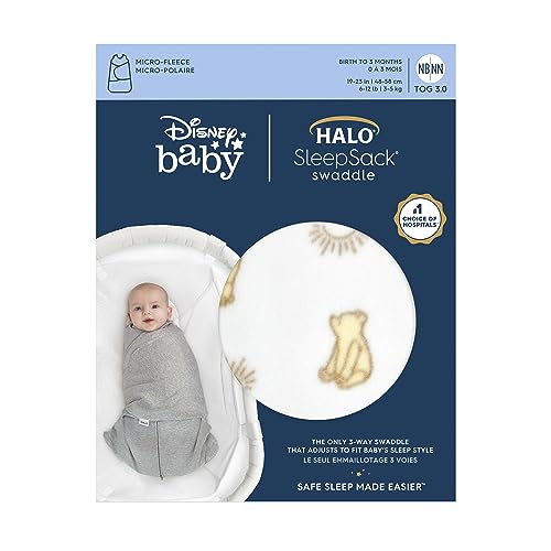 Image of HALO Micro-Fleece Sleepsack Swaddle, 3-Way Adjustable Wearable Blanket, TOG 3.0, Sunshine Winnie, Small, 3-6