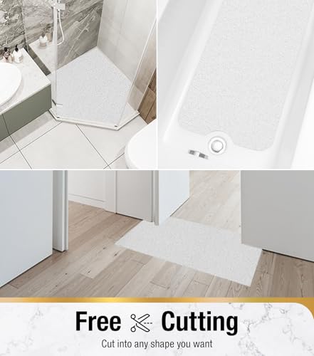HITSLAM Alfombra Ducha Antideslizante, 60x40cm Alfombra de bañera Antideslizante con Drenaje, Suave PVC Lufa Alfombra baño, Secado Rápido, Blanco